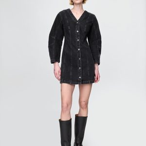 Barrel-Sleeve Denim Mini Dress